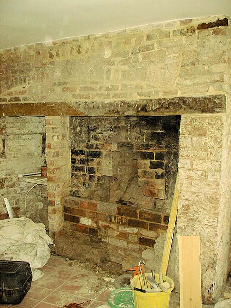 The completed fireplace in number 123